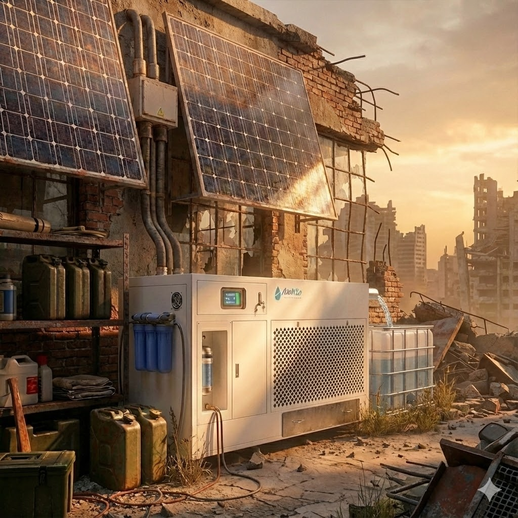 تطبيق الطاقة الشمسية الكهروضوئية مع مولدات الهواء إلى الماء في الملاجئ الآمنة بعد نهاية العالم